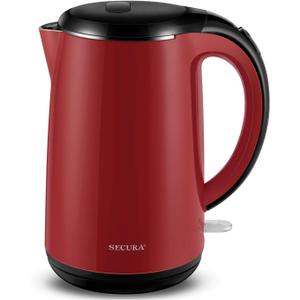 Secura Original Stainless Steel Double Wall Electric Water Kettle 1.8 Quart with Auto Shut-Off & Boil-Dry Protection, Red SWK-1701DR/HB-3227B