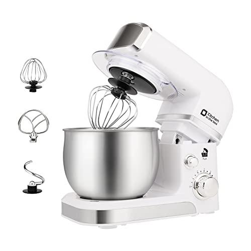 Kitchen In The Box Stand Mixer,3.2Qt Mini Electric Food Mixer,6 Speeds Portable Lightweight Kitchen Mixer for Daily Use with Egg Whisk, Dough Hook, Flat Beater (White)