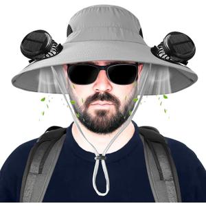 Solar Fan Hat for Men, Wide Brim Solar Fan hat,hat with Solar Fans Built in, Outdoor hat with Fans (XX-Large, Gray)