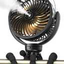 Misting Stroller Fan, 6000mAh Battery Operated Portable Fan with Light & 360 Pivoting, Personal Fans with Flexible Tripod for Baby, Office, Travel,Treadmill,Outdoors, 11.2