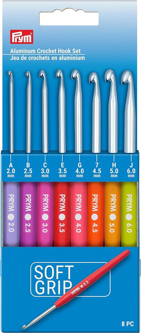 Prym Soft Grip Aluminum, 2-6mm Crochet Hook Set, Multicolor 8 Count