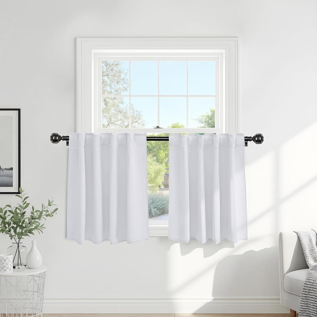 PONY DANCE Room Darkening Curtains for Small Winow Lower Portion Decor Energy Saving Drapes for Kitchen Bedroom Bathroom Downstairs Window RV Curtains, W 34 x L 36, Pure White, 2 Panels