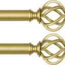 2 Pack Curtain Rod 32 to 58 Inches (2.6 to 4.8 ft), USFOOK 7/8 Inch Heavy Duty Curtain Rods for Windows, Telescoping Splicing Drapery Rods with Gold Twisted Cage Finials