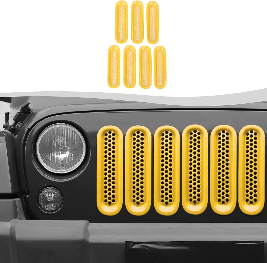 Mesh Grill Insert Grille Inserts Cover Fit for 2007-2018 Jeep Wrangler JK JKU(Yellow)