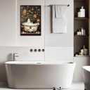 HQPCNGZ Vintage Ghost And Black Cat In Bathtub Posters Cute Bubblebath Flower Canvas Wall Art Spooky Halloween Prints Painting For Bathroom Home Bedroom Dorm Wall Decor 12x16in Unframed