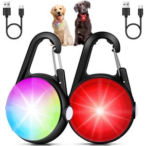2 Pack Dog Collar Light, 4 Modes Clip On Dog Lights for Night Walking, Glow in the Dark LED Pet Collar Charm, Rechargeable Pet Camping Essentials for Nighttime Running, Cycling, Hiking(Black)