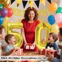 2 x 50th Brithday Decorations for Men Women - Funny Gold Glitter 50th Birthday Banner Sign, 50 Balloon Number & Triangle Banner Set - 50th Birthday Gifts for Her Him Party Favors Supplies