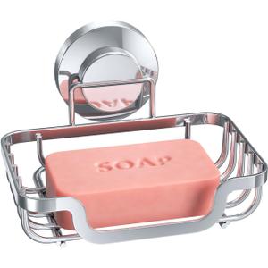 TAILI Soap Holder Bar Dish Suction Cup, Bar Shampoo Rack for Shower Wall, Draining Soap Saver Tray for Bathroom, Rustproof Stainless Steel Sponge Holder for Tub, Kitchen, Drill-Free, Silver