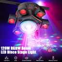 Moving Head DJ Lights 120W 6 Arms 4 in 1 Stage Lights with RGBW Beam,Red Green Starry,Pattern Projection Strobe Effects,Sound Activated DMX512 & Remote for Party Disco Club Wedding Bar