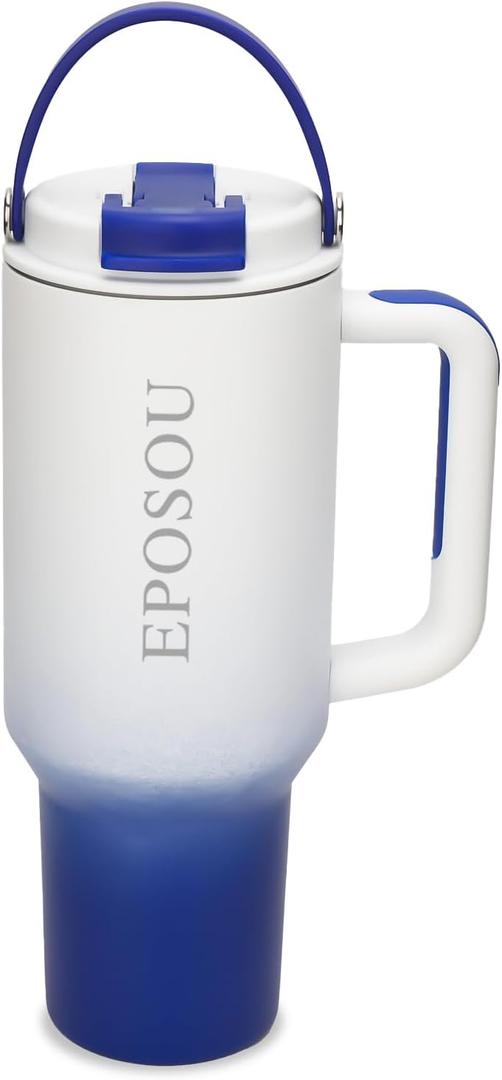 40 oz Tumbler with handle and Straw,leak proof water bottle with Flip Lid and tea strainer,BPA-Free,compatible with car cup holders,Insulated Stainless Steel Cup,Gifts for Women Men Him Her,(Blue)