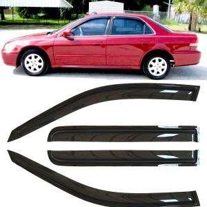 4pcs Dark Smoke Window Visor for Honda 1998-2002 Accord 4-Door 94959 | Extra Durable Tape-on, UV Protection Rain Guard, Original Vent Wind Deflector, Out-Channel Style, Outside Mount