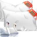 Goose Feather Pillows Bed Pillow - Hotel Down Pillows Queen Size Set of 2, Ultra Soft Bed Pillow for Sleeping, Fluffy Support Surround Fill Polyester for Back, Stomach, Side Sleepers