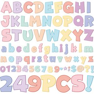249 Pcs Bulletin Board Letters Set, 4 Inch Colorful Alphabet Numbers & Punctuation Cutouts with Adhesive Dots for Classroom Wall & School Decor (Pastel)