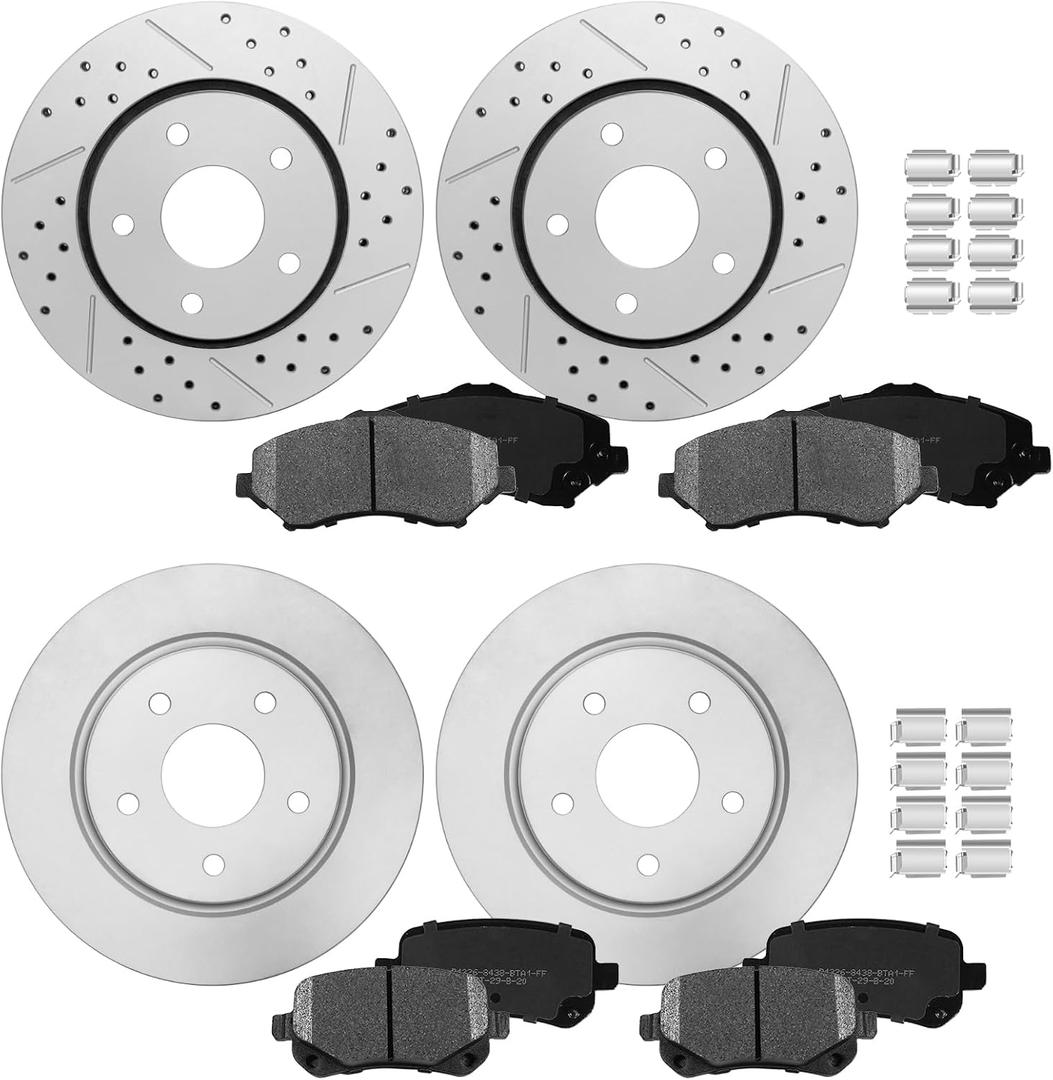 Front Rear Brake Disc Rotors & Ceramic Brake Pads Kit Fit for Chrysler Town & Country, Dodge Grand Caravan 2008 2009 2010 2011, Journey, Volkswagen Routan 2009 2010 2011 2012