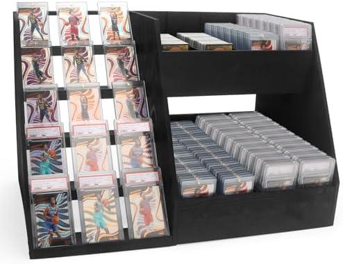 5-Tier Trading Card Display,Large Capacity Card Display Stand with 8-Row Storage & 8 Stoppers + Dividers,Wooden Graded Card Display Holds 200+ PSA BGS SGC Slabs for Sports Card and Game Card Collection