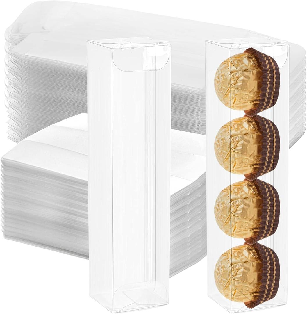 DEAYOU 50 PCS Clear Favor Boxes, Small Transparent Candy Gift Box, Plastic Rectangle Chocolate Packaging Box with Insert for Truffle, Mini Macaron, Wedding, Party, Gift Wrapping, 6.2" x 1.4" x 1.3"