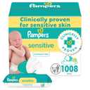 Pampers Baby Wipes, Sensitive, Water Based Wipe, Clinically Proven, Hypoallergenic, and Unscented for Babies, 1008 Wipes Total (12 Flip-Top Packs) (1008 Count (Pack of 1))