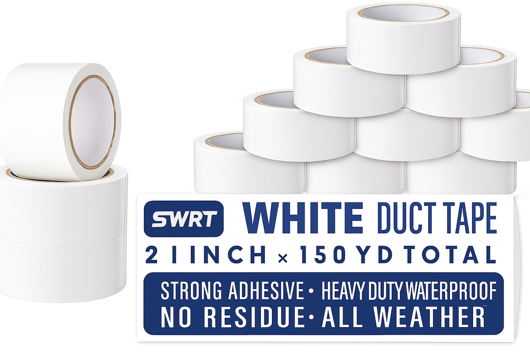 SWRT 12 Pack White Duct Tape, Strong Adhesive, 2 Inch x 150 Yd Total, Heavy Duty Waterproof All Weather, No Residue Sealing & Patching for Indoor & Outdoor Repair