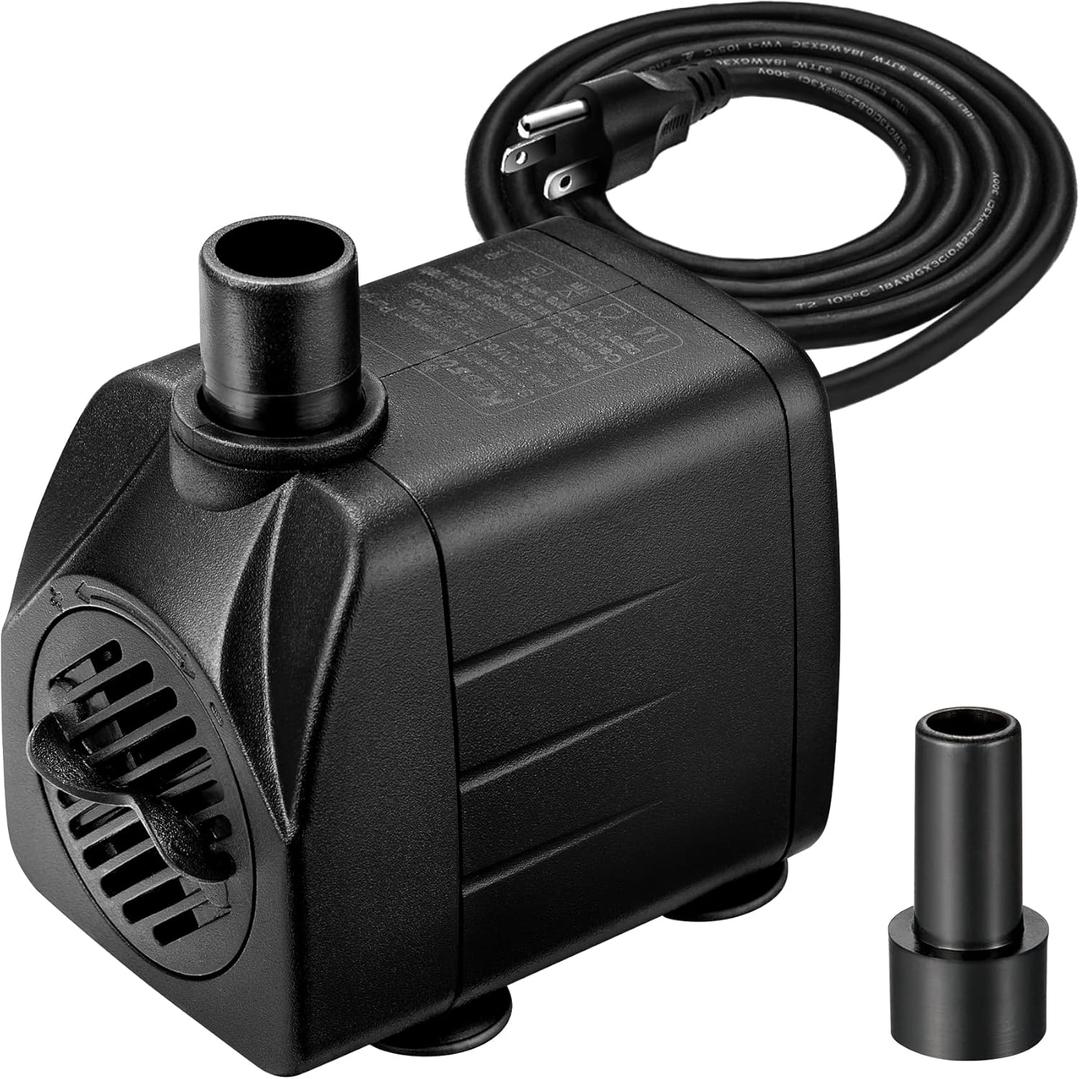 KEDSUM 100GPH Submersible Pump(450L/H, 8W), Ultra Quiet Water Pump with 4ft High Lift, Fountain Pump with 4.9 ft Grounded Power Cord, 2 Nozzles for Fish Tank, Pond, Aquarium, Statuary, Hydroponics