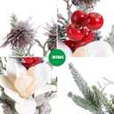 13.8 Christmas Flower Desk Decor Tabletop Small Artificial Potted Christmas Tree-Snowy Poinsettia, Red Berry, Pinecone & Pine Branches Arrangement in Burlap Vase (Cream White Magnolia)