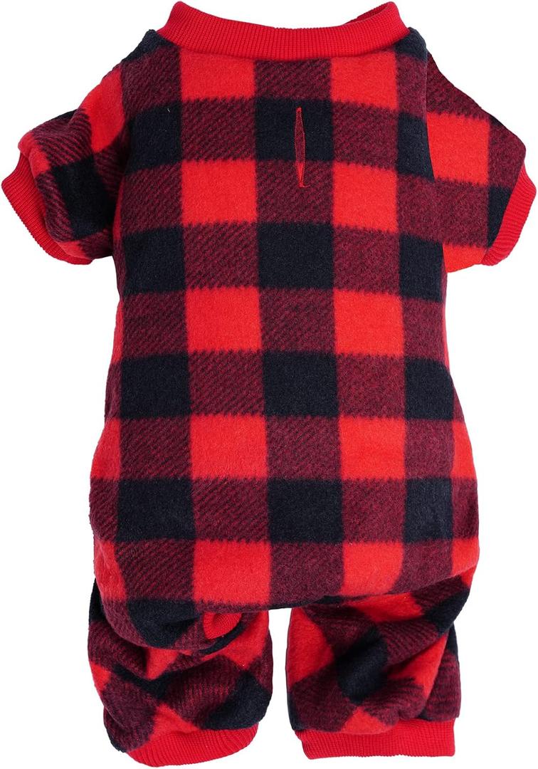 Pet Christmas Pajamas Red Black Buffalo Plaid Jumpsuit Dog Cat Soft Winter Clothes Puppy Doggie Checkered Sweater Apparel (L)