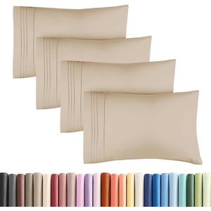 Standard Pillow Cases Set of 4 - Ultra Soft Hotel Quality Pillowcase Covers - Comfy Cozy Bedding for Women, Men, Kids & Teens - Machine Washable Pillow Protectors - 4 Piece Set - Standard Size Cream