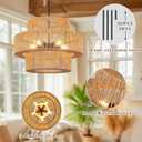22" Boho Hand Woven Rattan Chandelier Light Fixtures, 5-Lights Farmhouse Pendant Light for Kitchen Island, 3 Round Large Wicker Chandeliers for Dining Room, Living Room, Bedroom, Hallway