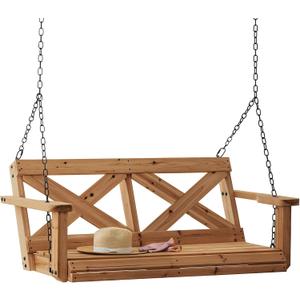 Backyard Discovery 55" Cedar Wood Farmhouse Outdoor Porch Swing Bench with Two-Person Seating, Durable Hanging Chains, Water-Resistant, Heavy-Duty 600 Lbs Weight Capacity for Patio, Deck, Garden