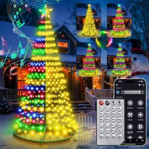 7ft Smart Pre-lit LED Cone Christmas Tree - 30+ Modes 391 Color Changing Lights with App & Remote Control, Timer, Music Sync for Indoor or Outdoor (Green Finish)