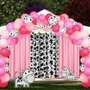 57 Pcs Western Cowgirl Party Decorations 2 Pink and 1 Cow Chiffon Backdrop Curtains 50 Cow Theme Balloons with Accessories for Farm Animal Cow Theme Birthday Party Photo Supplies