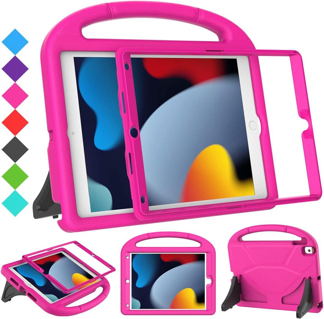 SUPLIK Kids Case for iPad 9th/8th/7th Generation - iPad 10.2 inch 2021/2020/2019 Case with Built-in Screen Protector, Durable Shockproof Handle Stand Kids Cover for Apple iPad 7/8/9 Gen, Pink