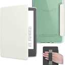 HOICHOE Case with Hand Strap for 6.8" Kindle Paperwhite 11th Generation 2021 and Kindle Paperwhite Signature Edition, PU Leather Cover, Transparent Hard Back Shell with Auto Sleep/Wake, Creamy White