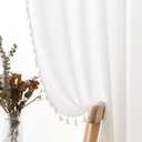 Natural Ivory Linen Curtains 72 Inches Long 2 Panels Boho Farmhouse Semi Sheer Curtains Tassels Back Tab Top Neutral Textured Off White Light Filtering Chic Drapes for Living Room Bedroom 52x72