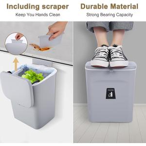 1 Pack Kitchen Compost Bin,Hanging Small Trash Can with Lid for Under Sink or Counter Top,Dustbin for Kitchen for Cabinet/Bathroom/RV//Camping//Office/Car 1 Pack Kitchen Compost Bin,Hanging Small Trash Can with Lid for Under Sink or Counter Top,Dustbin for Kitchen for Cabinet/Bathroom/RV//Camping//Office/Car