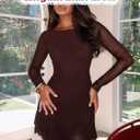 OZICERD Women Boat Neck Bodycon Mini Dresses Long Sleeve Going Out Dress Ruffle Mesh Short Elegant Club Cocktail Party Dress (Red, M)
