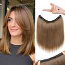 REECHO 12" Invisible Wire Hair Extensions with Thinner Softer Lace Weft Adjustable Size Removable Secure Clips in Short Straight Secret Hairpiece for Women - Light Brown (12 Inch (Pack of 1))