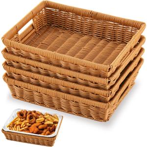 Marsui 4 Pcs Wicker Serving Baskets for 9 X13 Inch Foil Pans, Decorative Serving Tray for Hot Dishes, Bread, Casseroles, Buffet & Catering (Brown)