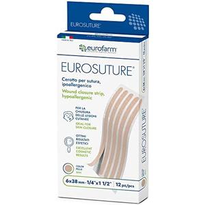 EUROSUTURE - Skin Closure, Hypoallergenic, Reinforced, Round Ends, 1/4 x 1 1/2 inch, 6Strips per Box (Tan Color) EUROSUTURE - Skin Closure, Hypoallergenic, Reinforced, Round Ends, 1/4 x 1 1/2 inch, 6Strips per Box (Tan Color)