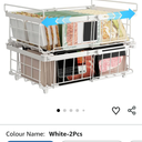 UMDONX 2 x White Freezer Baskets - Stackable Handle Freezer Baskets for 283 to 566L Freezer, Organize Frozen Ingredients, Extendable Length (29-45 x 30 x 15 cm)