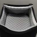 JOEJOY Elevated Dog Car Seat for Small/Medium Dogs up to 35 lbs, Memory Foam Booster Seat with Detachable Washable Cover, Travel-Safe Car Bed with Safety Belts & Storage Pockets, Black