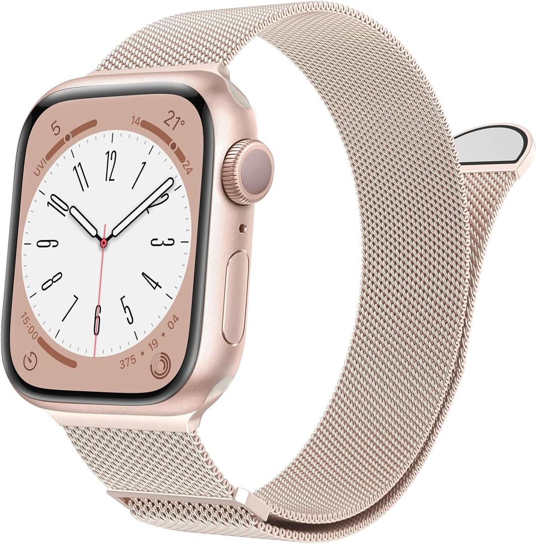 MARGE PLUS Compatible with Apple Watch Band Series 10 Women and Men, Stainless Steel Mesh Loop Magnetic Clasp Replacement for iWatch Bands 46mm/49mm/45mm/44mm RoseGold