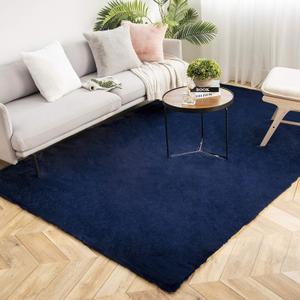Ashler Faux Fur Rug, Ultra Soft Faux Rabbit Fur, Dark Blue Area Rugs, 6 x 9 Feet Rectangle, Machine Washable Nursery Decor Throw Rugs for Bedroom, Kids Room, Living Room