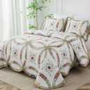 meadow park Cotton Real Patchwork Embroidery Quilt Set 3-Piece. 100% Washed Cotton. 461 Hand Cut Patches. Embroidery and Allover Quilting. Reversible Coverlet Set. (King) (Bright Garden)