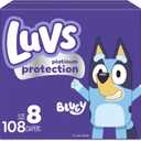 Luvs Size 8 Baby Diapers, Platinum Protection Bluey Diapers for Day & Night, 108 Count