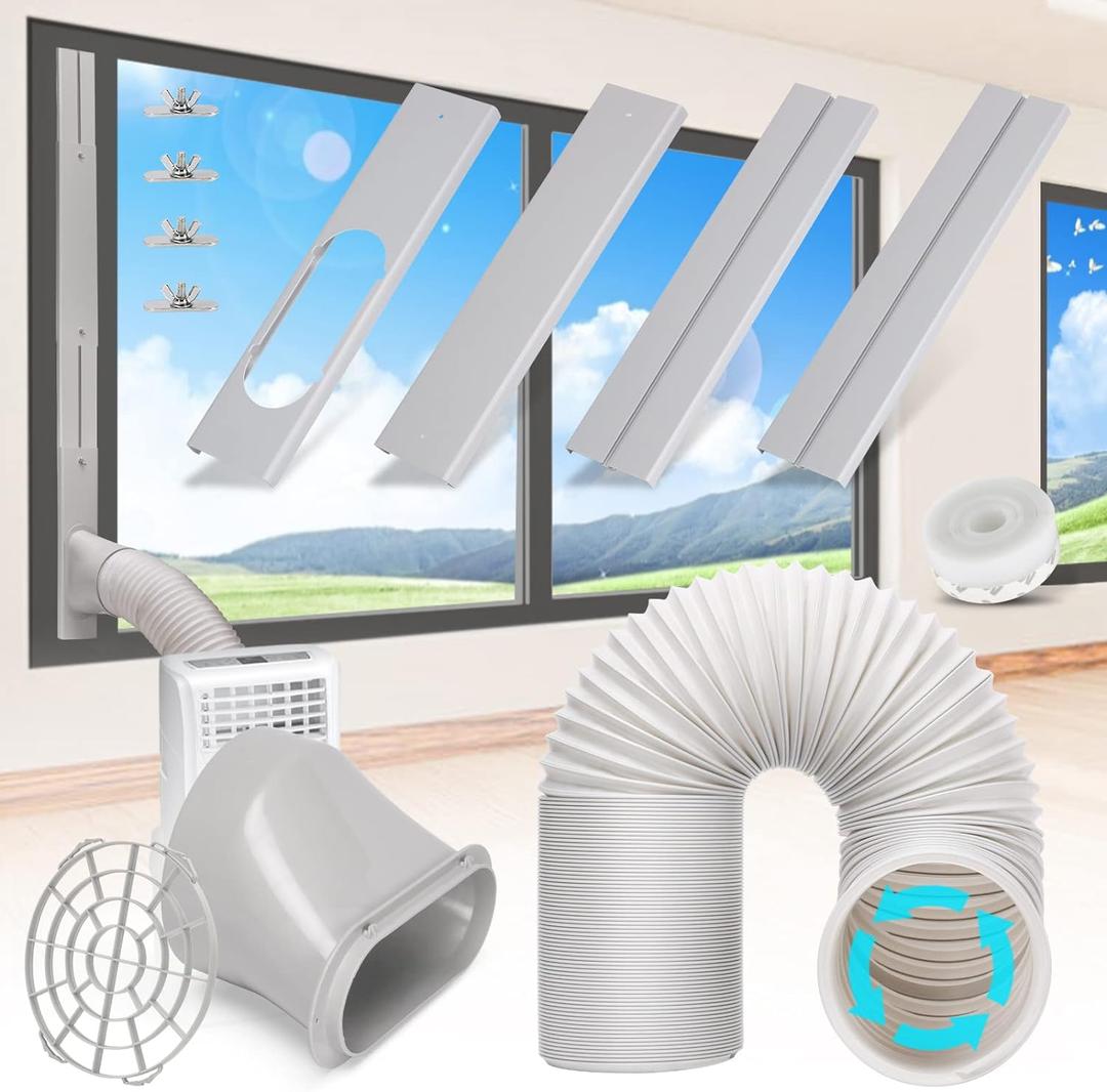 Portable Air Conditioner Window Vent Kit with 5.9 Exhaust Hose Adjustable Portable AC Window Kit for Ducting Universal Portable AC Seal Panel for Horizontal&Vertical Window
