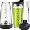 Ninja Blender Cups Replacement and Blade 6pcs, 24oz Ninja Cups for Blender and 7Fins Blade Replacement, Ninja Blender Replacement Parts for Auto iQ BL642-30 BL450-30 BL482-30 BL687CO-30 ect.