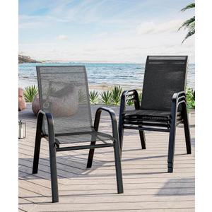 Patio Stackable Chairs Set of 4, Outdoor Stacking Dining Chairs With Breathable Textilene Fabric & Metal Frame for Outdoor, Patio, Deck, Backyard, Black