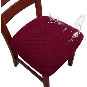 Genina Waterproof Seat Covers for Dining Room Chairs, Stretch Chair Covers Removable Washable Dinning Room Kitchen Chair Seat Cushion Slipcovers (Argyle-Wine Red, 6 PCS)