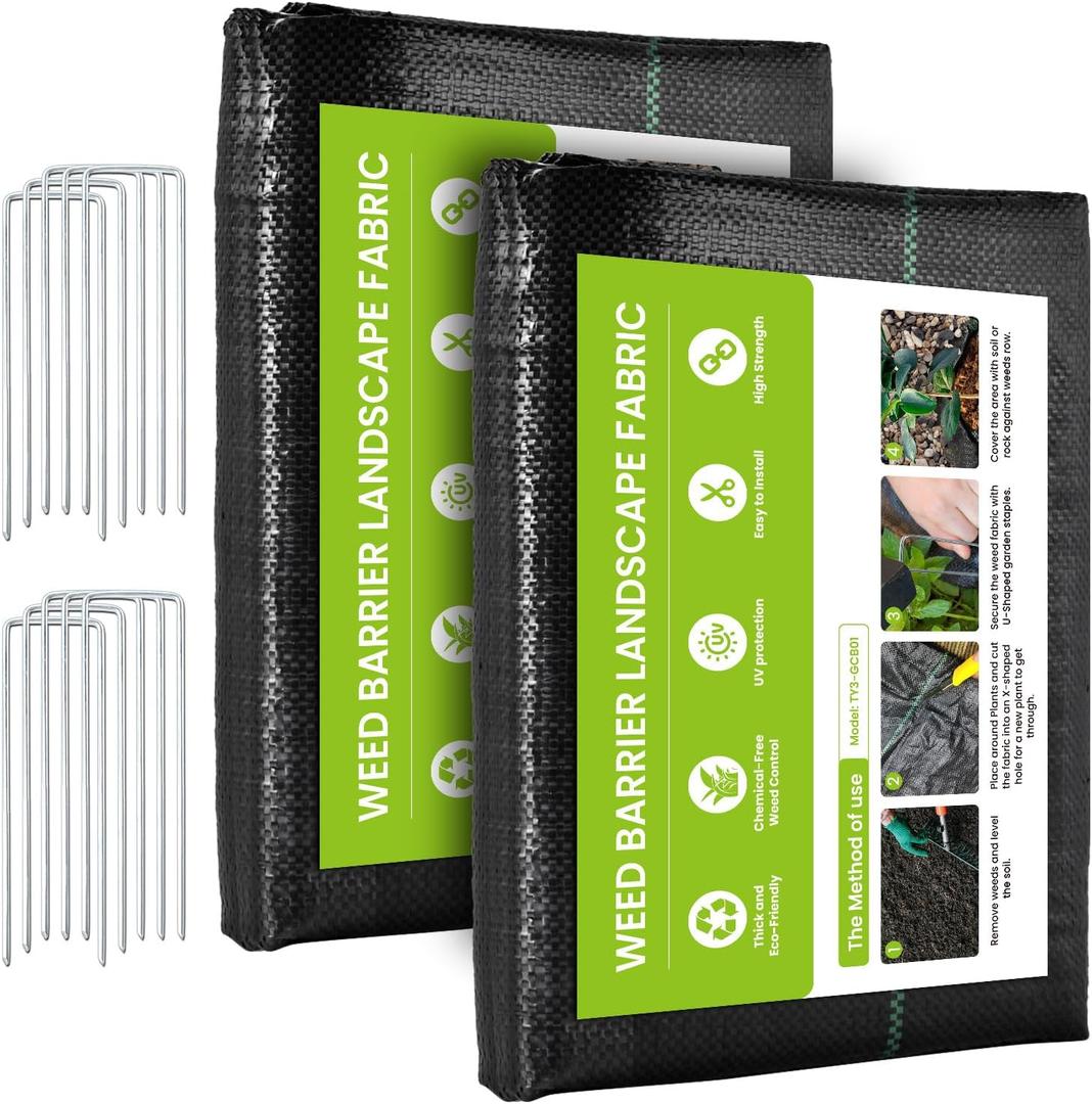 2pcs 3FTX50FT Weed Barrier Fabric, 4.0oz Landscape Fabric, Durable Weed Barrier Fabric Heavy Duty with 10 U-Shaped Securing Pegs for Landscaping Weed Blocker Garden Bed Cover, Commercial Driveway 2pcs 3FTX50FT Weed Barrier Fabric, 4.0oz Landscape Fabric, Durable Weed Barrier Fabric Heavy Duty with 10 U-Shaped Securing Pegs for Landscaping Weed Blocker Garden Bed Cover, Commercial Driveway