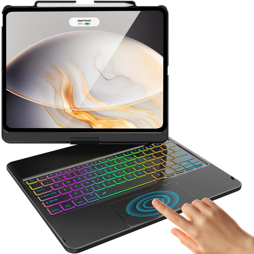 FUWANG Touch Keyboard Case for iPad Air 13 inch M4 2026/M3 2025/M2 2024 & iPad Pro 12.9 6th 5th 4th 3rd Gen, 360° Swivel Backlit for iPad Air 13 inch Case Keyboard with Multi-Touch Trackpad